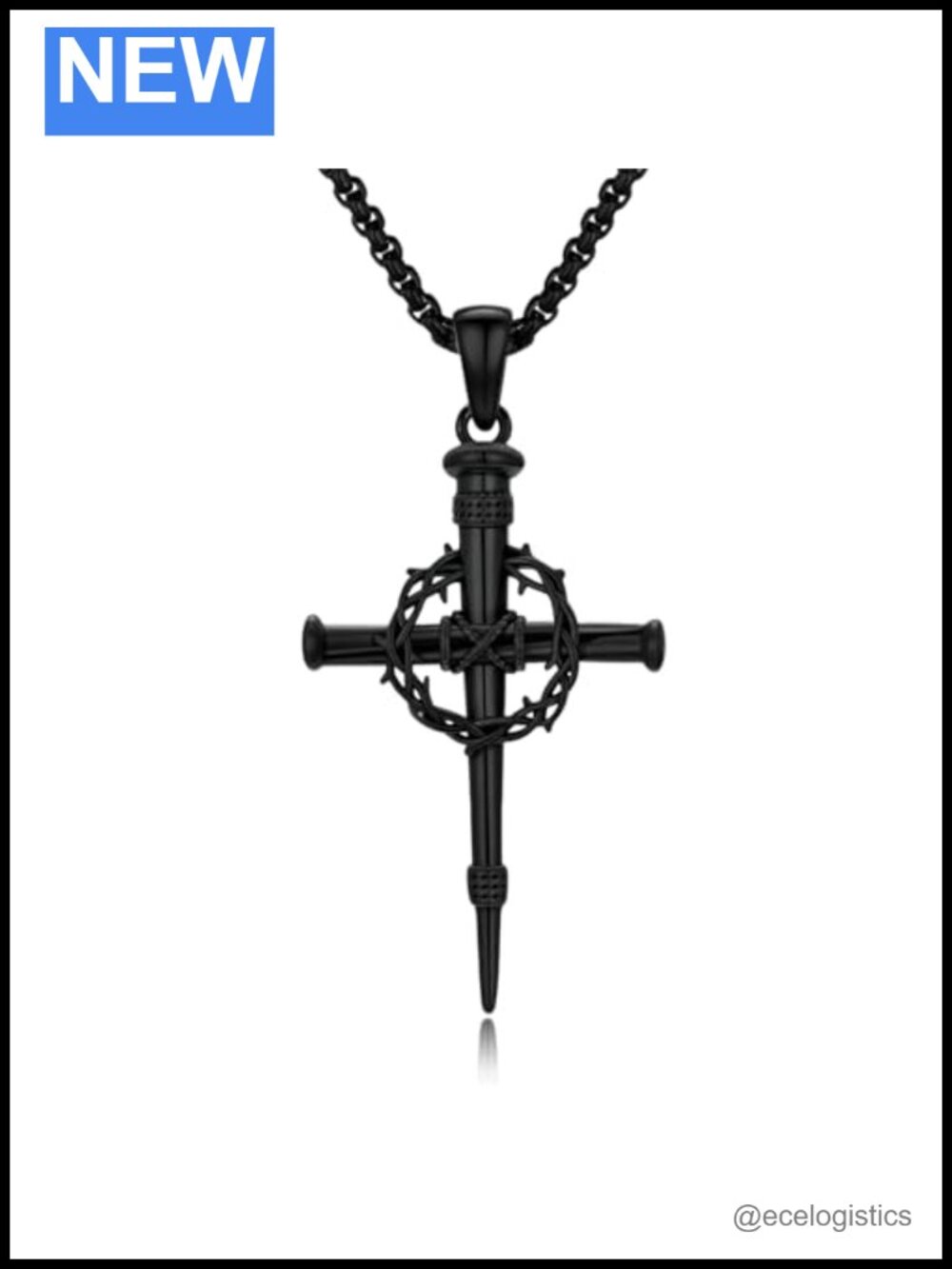 925 Sterling Silver Thorn Cross Pendant Necklace Religious Gift
